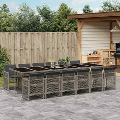 13 Piece Garden Dining Set with Cushions Poly Rattan Glass 12 pcs Grey
