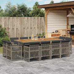 9 Piece Garden Dining Set with Cushions Poly Rattan Wood Grey 12