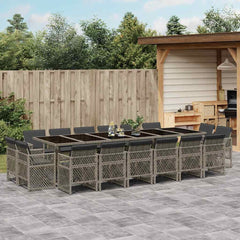 17 Piece Garden Dining Set with Cushions Poly Rattan Glass 16 pcs Grey