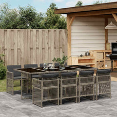 9 Piece Garden Dining Set with Cushions Poly Rattan Glass 8 pcs Grey
