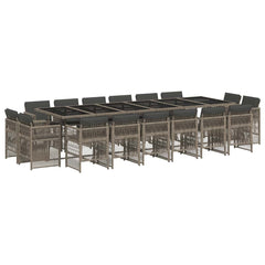 17 Piece Garden Dining Set with Cushions Poly Rattan Glass 16 pcs Grey