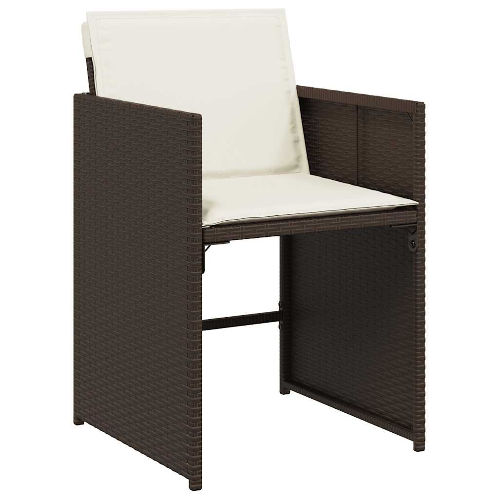 5 Piece Garden Dining Set with Cushions Poly Rattan Glass 4 pcs Brown and cream