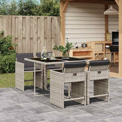 5 Piece Garden Dining Set with Cushions Poly Rattan Glass 4 pcs Light grey