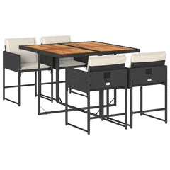 5 Piece Garden Dining Set with Cushions Poly Rattan Wood 4