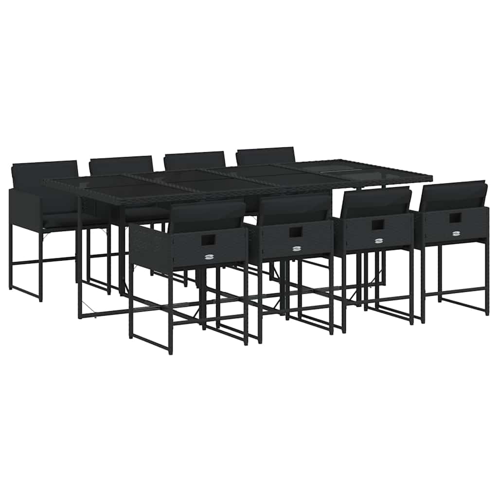 9 Piece Garden Dining Set with Cushions Poly Rattan Glass 8 pcs Black
