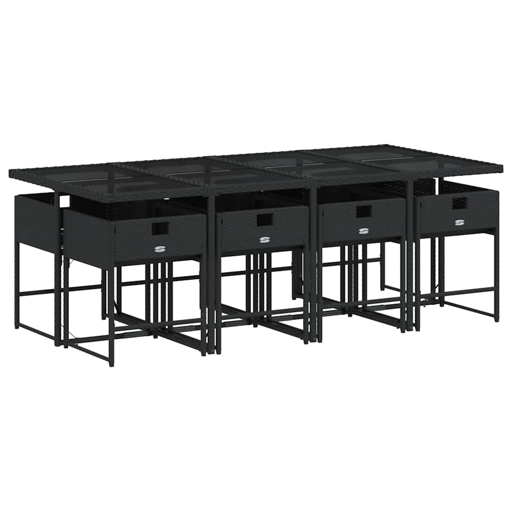 vidaXL 9 Piece Garden Dining Set with Cushions Black Poly Rattan 3
