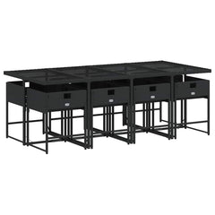 vidaXL 9 Piece Garden Dining Set with Cushions Black Poly Rattan 3