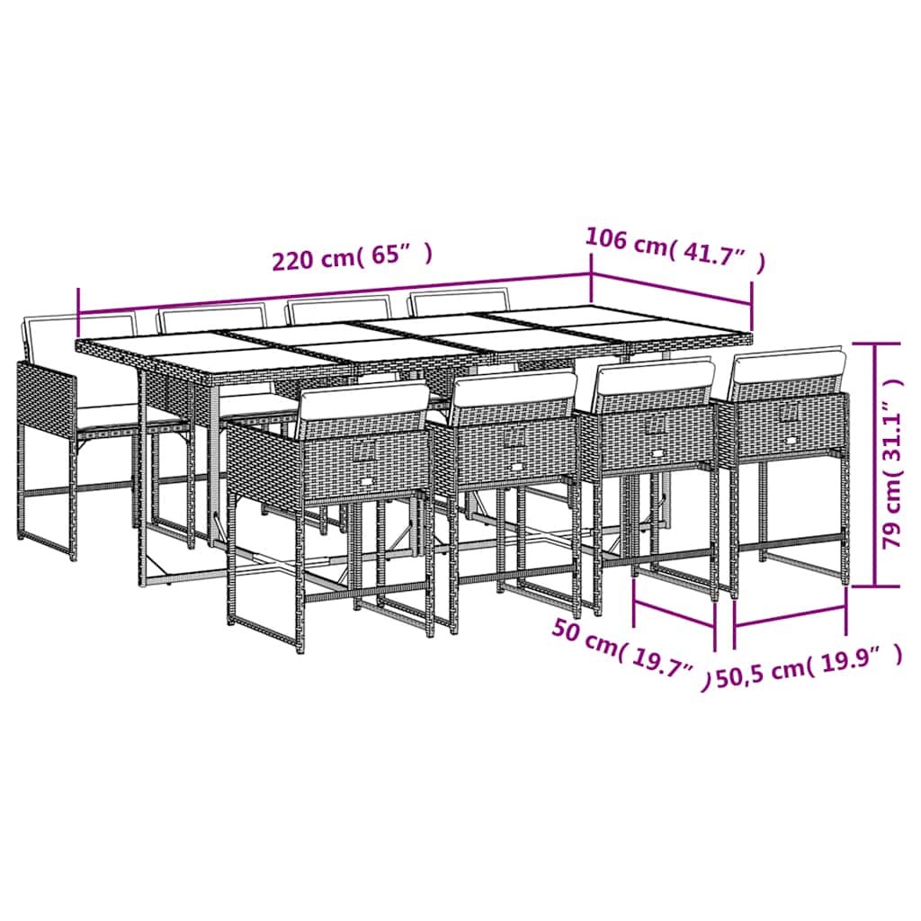 vidaXL 9 Piece Garden Dining Set with Cushions Black Poly Rattan 6
