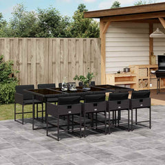 9 Piece Garden Dining Set with Cushions Poly Rattan Glass 8 pcs Black