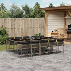 11 Piece Garden Dining Set with Cushions Poly Rattan Glass 10 pcs Grey