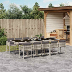 11 Piece Garden Dining Set with Cushions Poly Rattan Glass 10 pcs Light grey