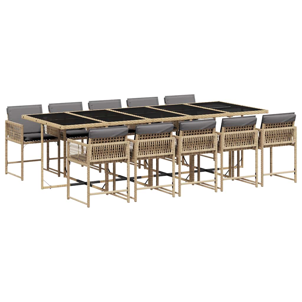 11 Piece Garden Dining Set with Cushions Poly Rattan Glass 10 pcs Mix beige