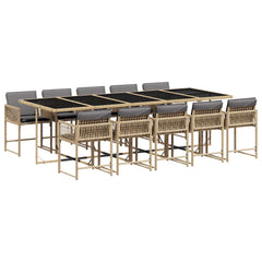 11 Piece Garden Dining Set with Cushions Poly Rattan Glass 10 pcs Mix beige