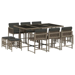11 Piece Garden Dining Set with Cushions Poly Rattan Glass 10 pcs Grey