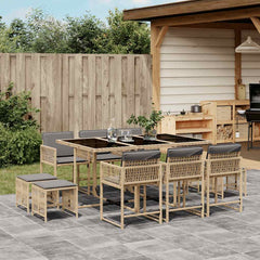 11 Piece Garden Dining Set with Cushions Poly Rattan Glass 10 pcs Mix beige