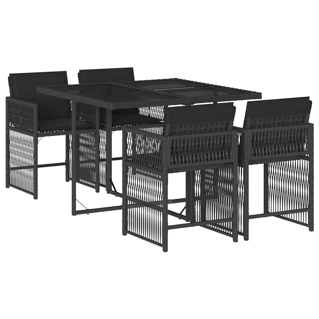 5 Piece Garden Dining Set with Cushions Poly Rattan 4 pcs Black