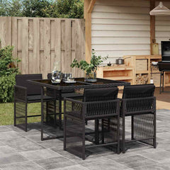 5 Piece Garden Dining Set with Cushions Poly Rattan 4 pcs Black
