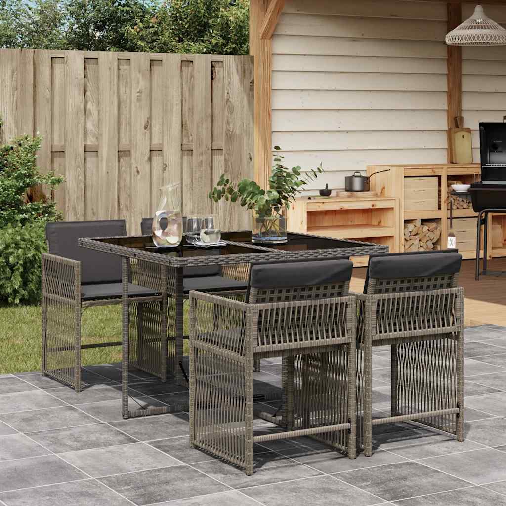 5 Piece Garden Dining Set with Cushions Poly Rattan 4 pcs Grey
