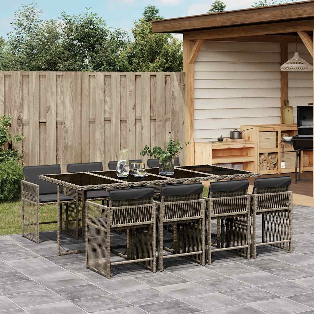 9 Piece Garden Dining Set with Cushions Poly Rattan 8 pcs Grey