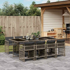 9 Piece Garden Dining Set with Cushions Poly Rattan 8 pcs Grey