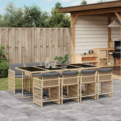 9 Piece Garden Dining Set with Cushions Poly Rattan 8 pcs Mix beige