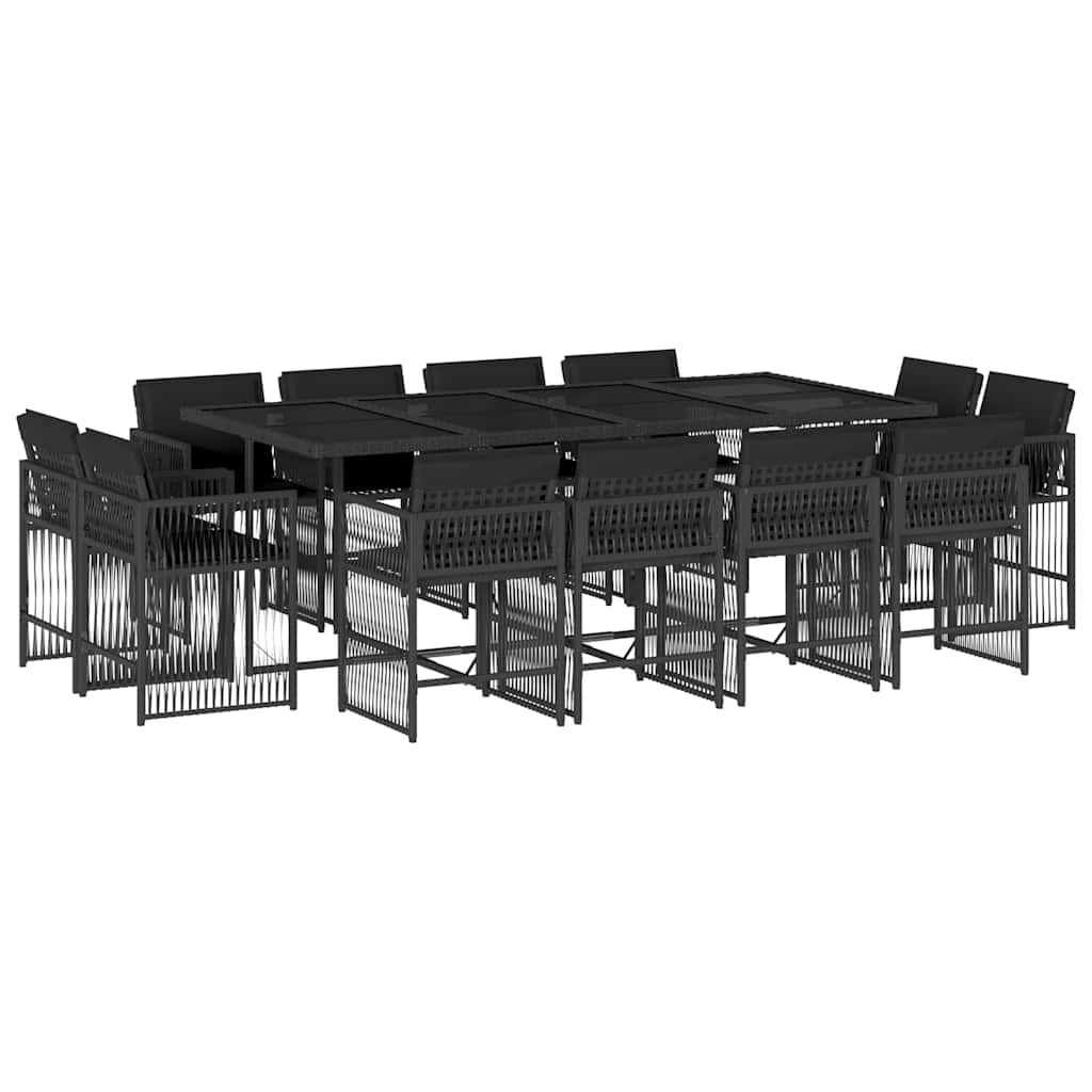 13 Piece Garden Dining Set with Cushions Poly Rattan 12 pcs Black