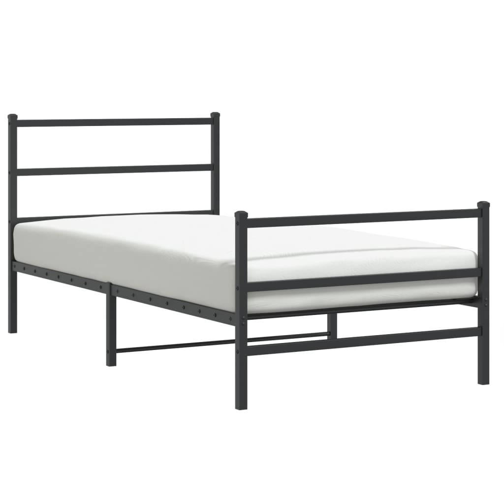 vidaXL Metal Bed Frame without Mattress with Footboard Black 100x200cm 2