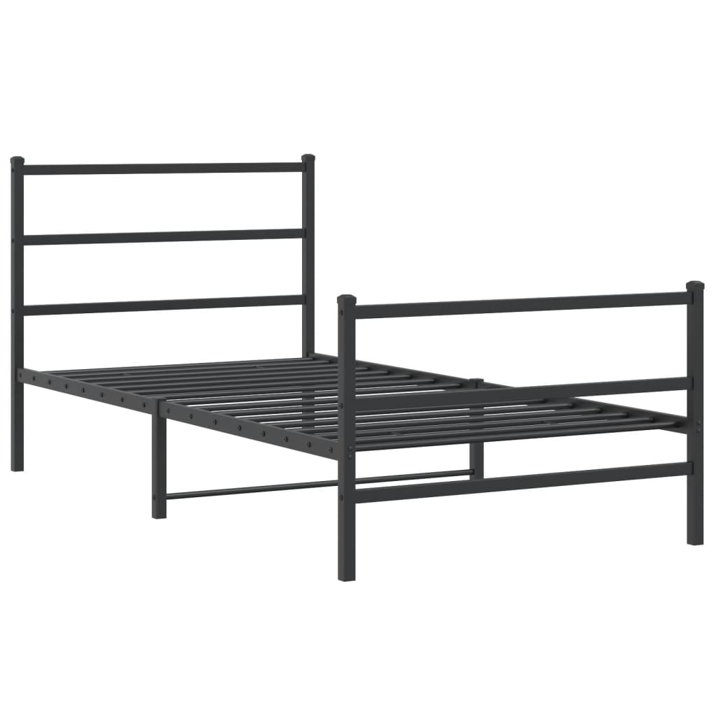 vidaXL Metal Bed Frame without Mattress with Footboard Black 100x200cm 3