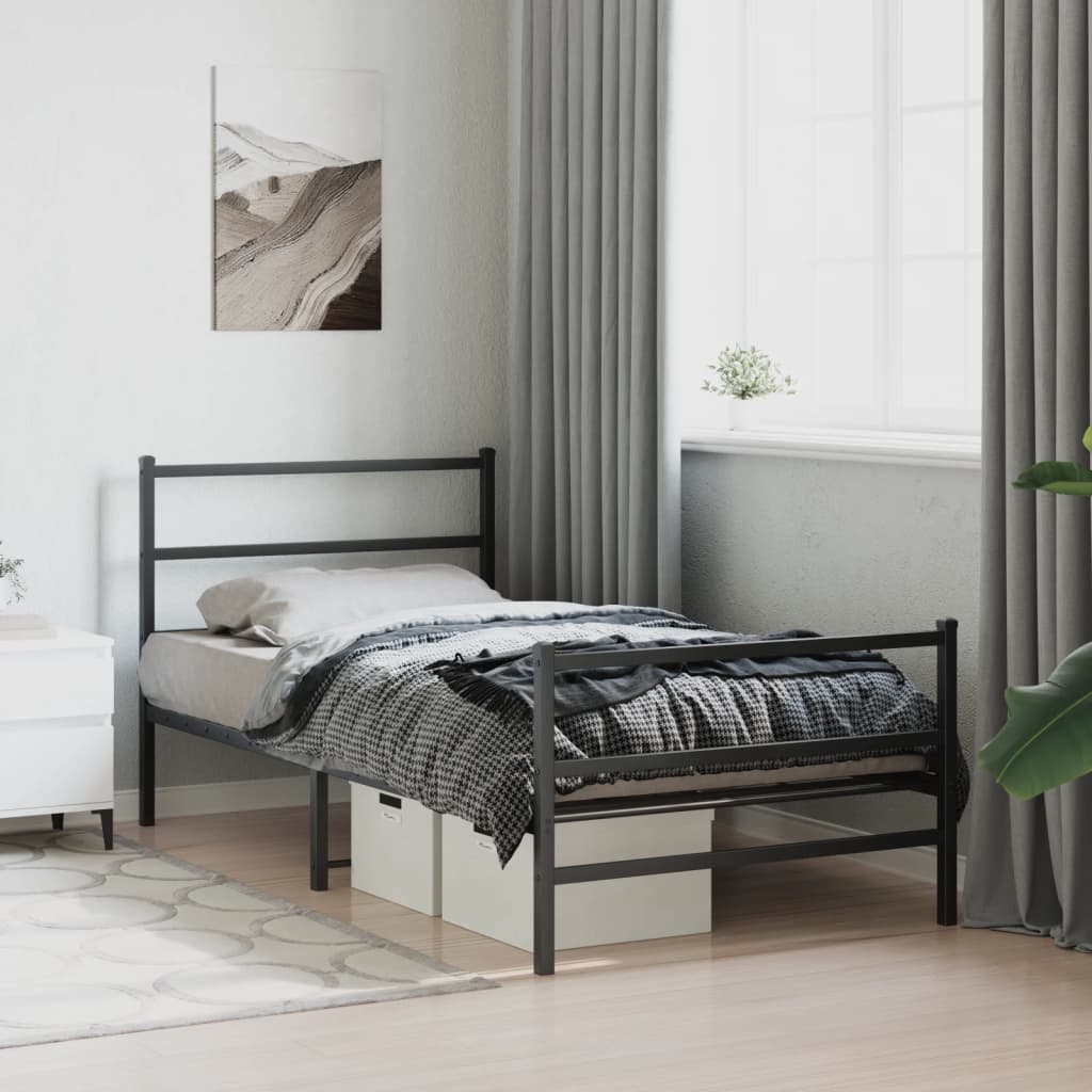 vidaXL Metal Bed Frame without Mattress with Footboard Black 100x200cm 4