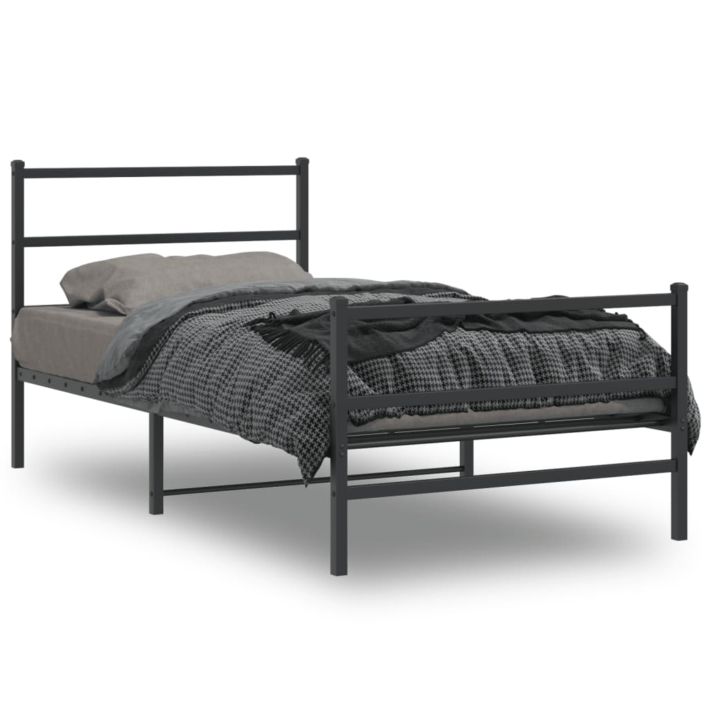 vidaXL Metal Bed Frame without Mattress with Footboard Black 100x200cm 1