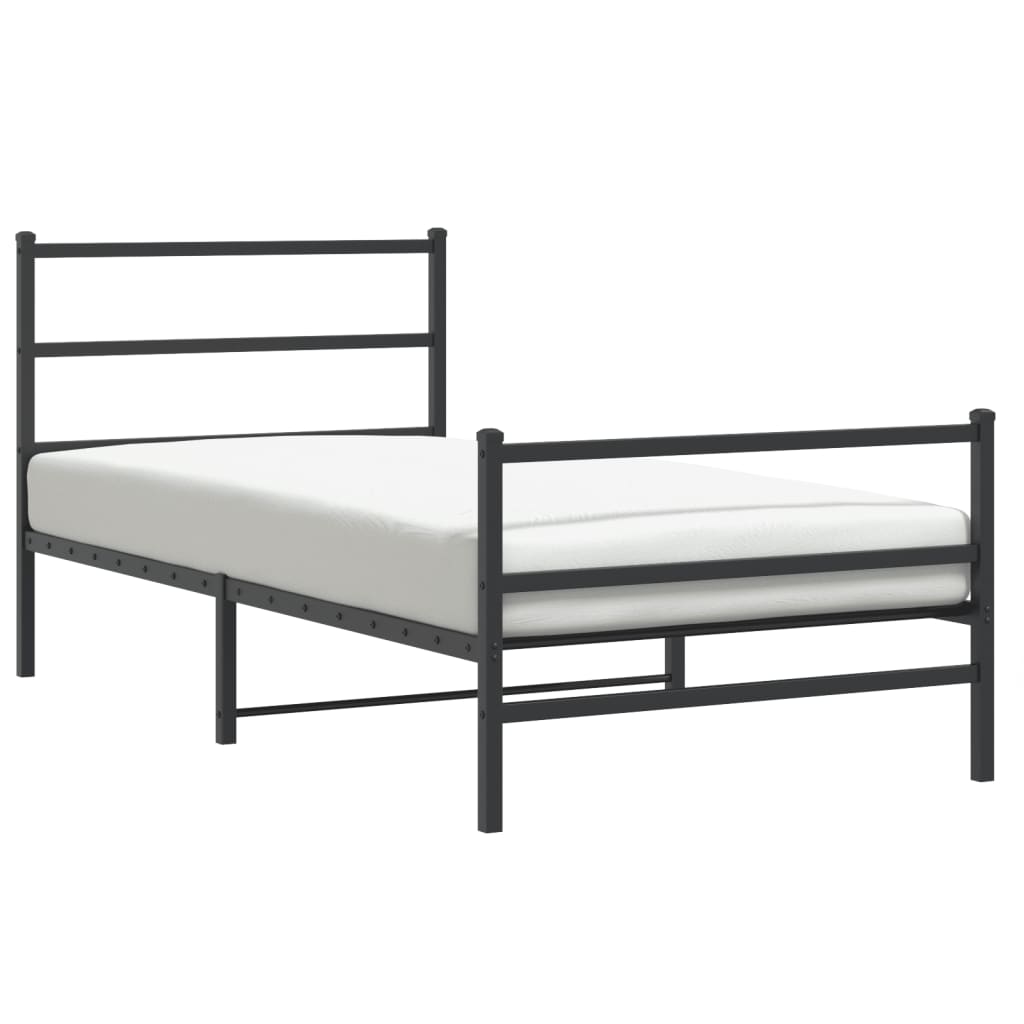 vidaXL Metal Bed Frame without Mattress with Footboard Black 107x203cm 2