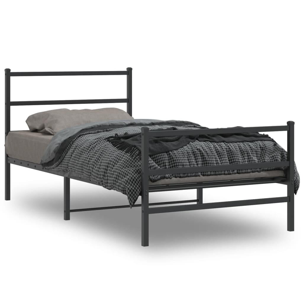 vidaXL Metal Bed Frame without Mattress with Footboard Black 107x203cm 1