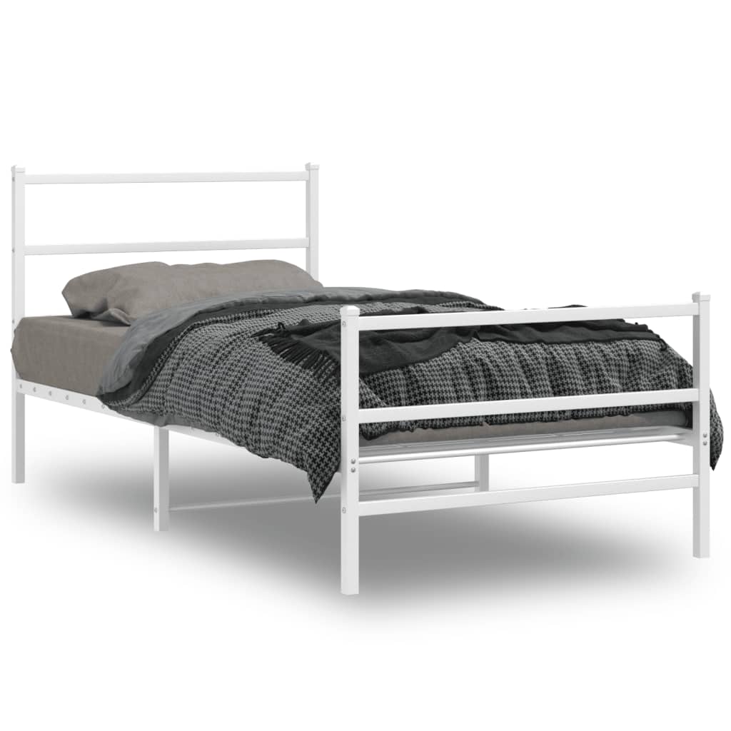 vidaXL Metal Bed Frame without Mattress with Footboard White 100x190cm 2
