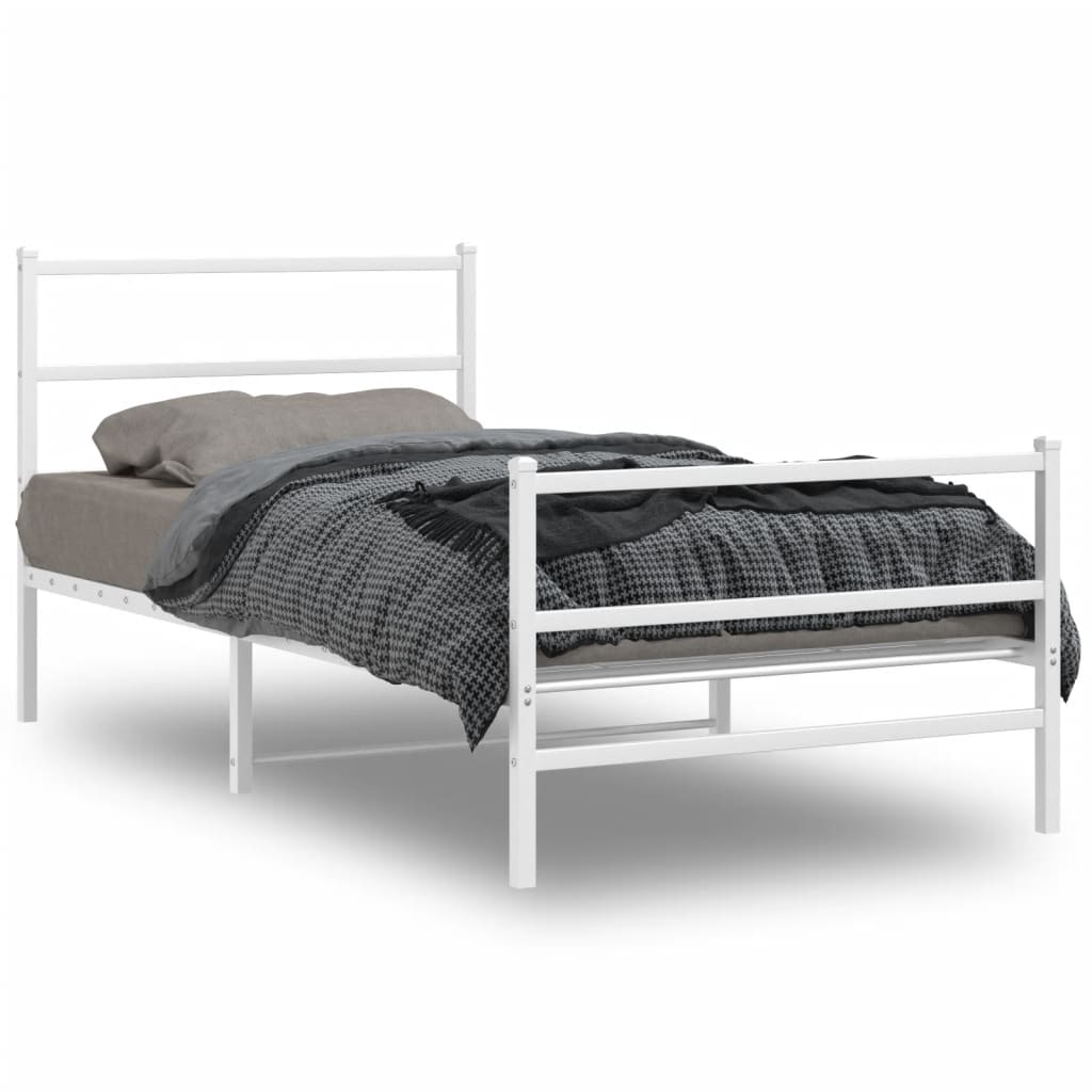 vidaXL Metal Bed Frame without Mattress with Footboard White 100x200cm 2