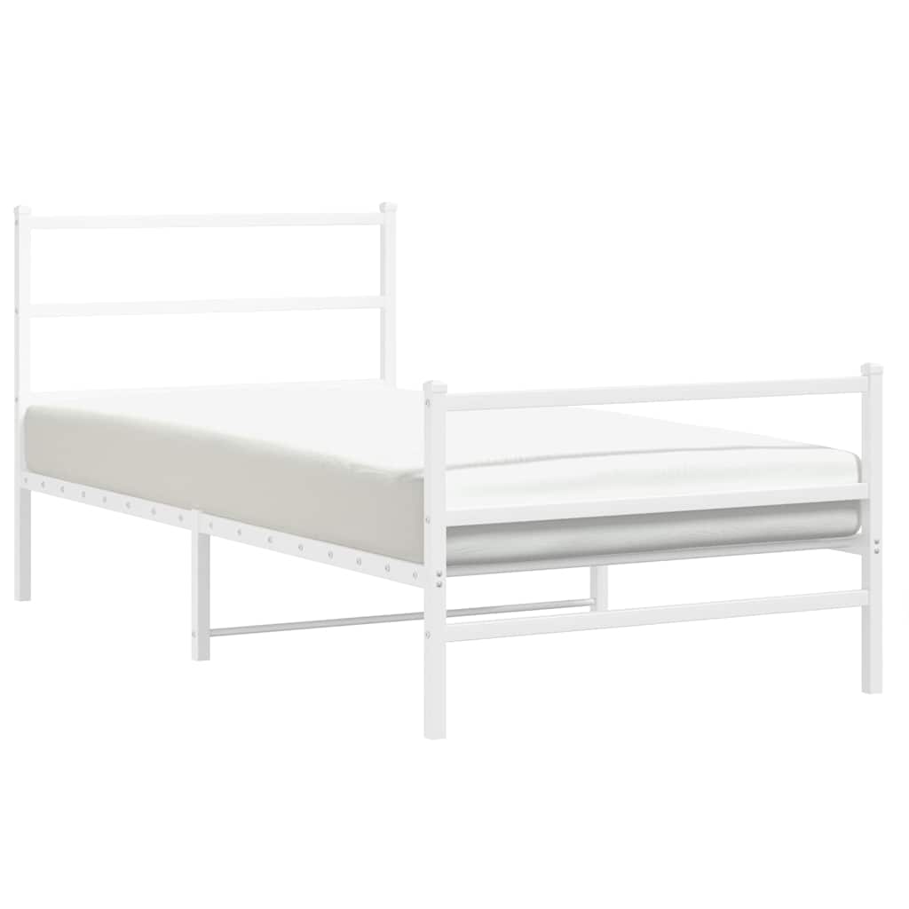 vidaXL Metal Bed Frame without Mattress with Footboard White 100x200cm 4
