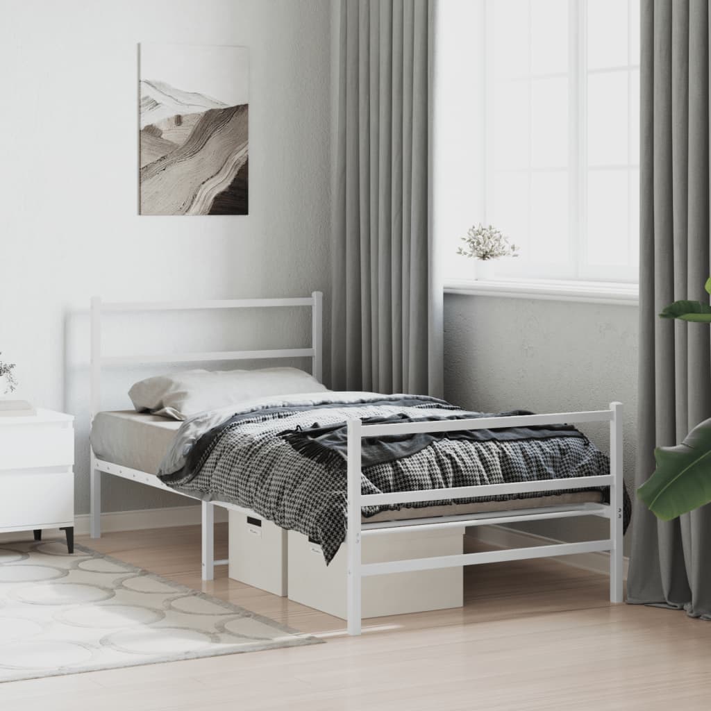 vidaXL Metal Bed Frame without Mattress with Footboard White 100x200cm 1