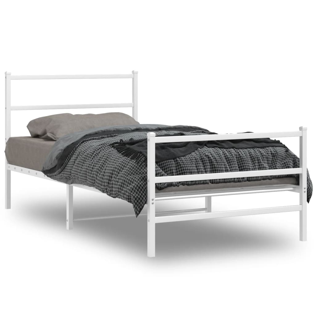 vidaXL Metal Bed Frame without Mattress with Footboard White 107x203cm 2