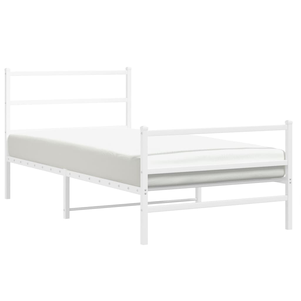 vidaXL Metal Bed Frame without Mattress with Footboard White 107x203cm 4