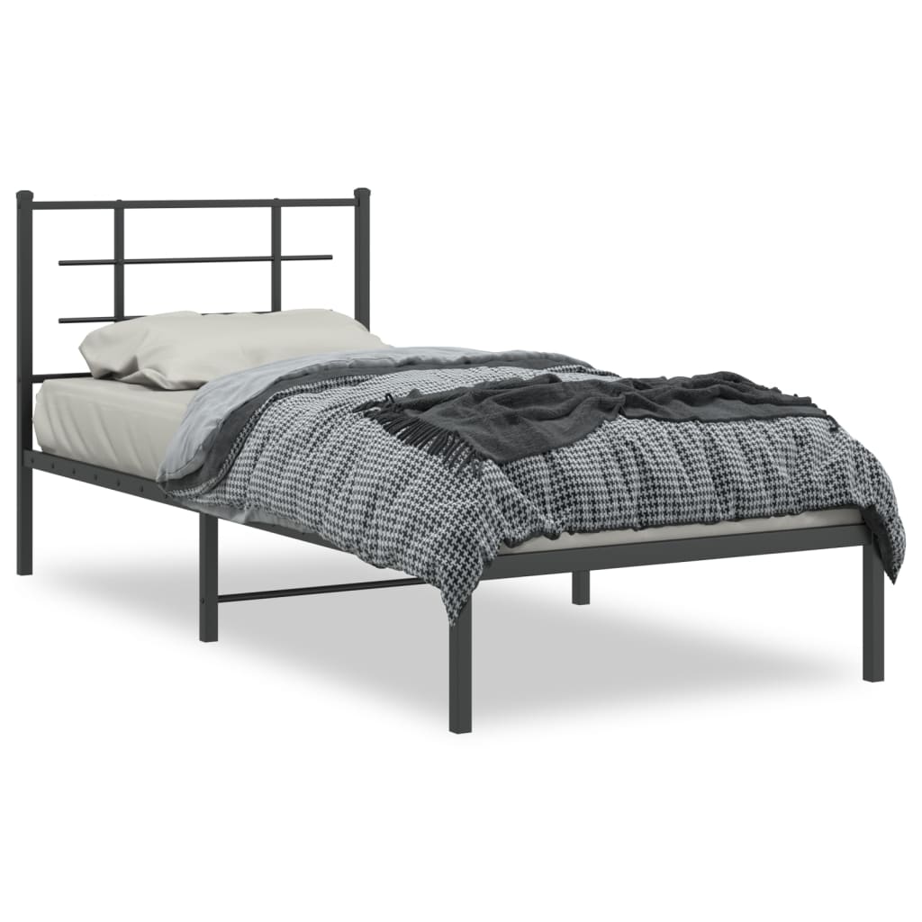 vidaXL Metal Bed Frame without Mattress with Headboard Black 90x190cm 2