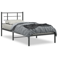 vidaXL Metal Bed Frame without Mattress with Headboard Black 90x190cm 2