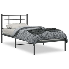 vidaXL Metal Bed Frame without Mattress with Headboard Black 90x200cm 2