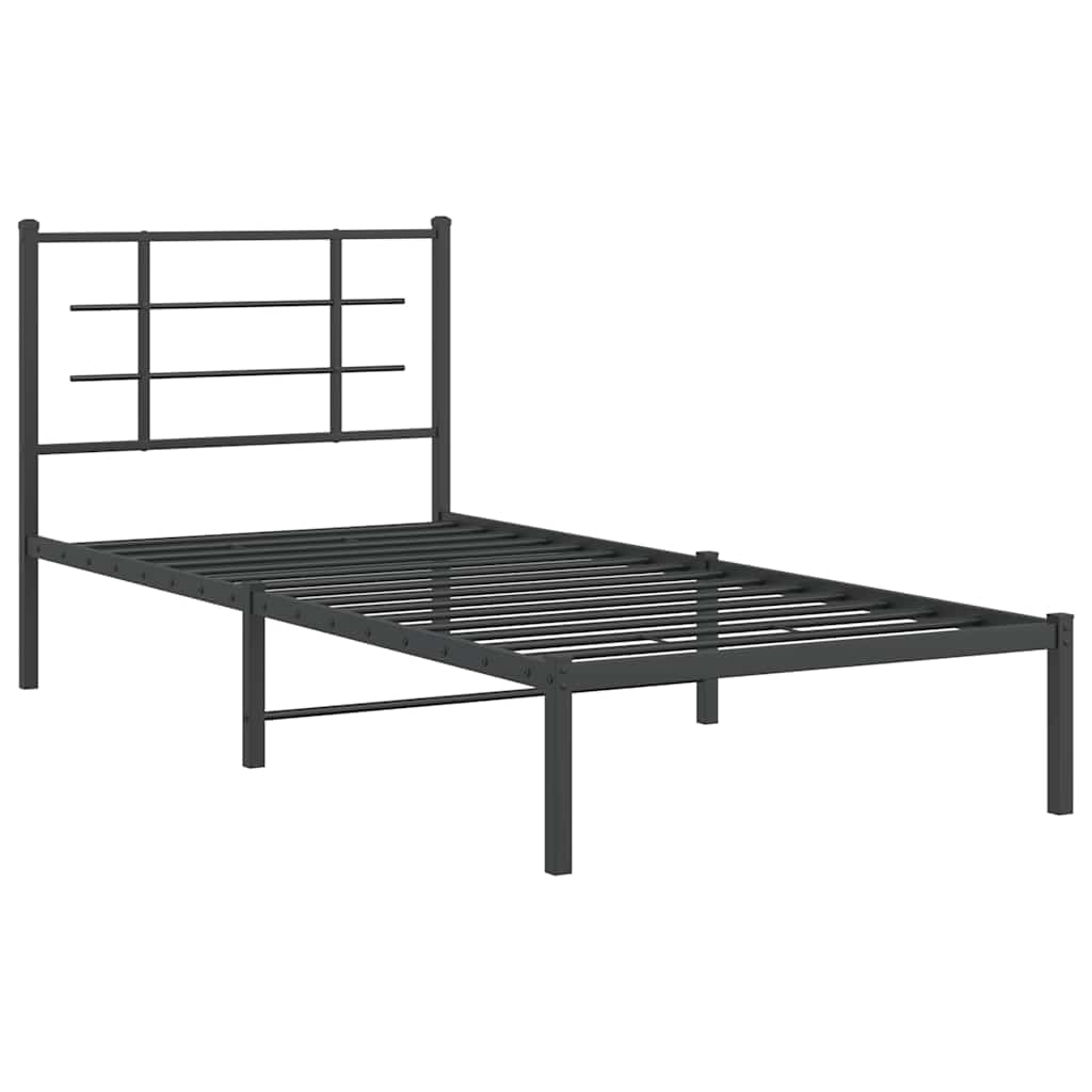 vidaXL Metal Bed Frame without Mattress with Headboard Black 90x200cm 3
