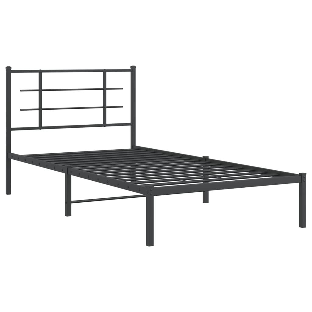 vidaXL Metal Bed Frame without Mattress with Headboard Black 107x203cm 3