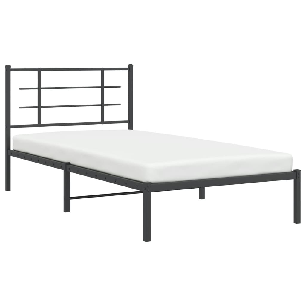 vidaXL Metal Bed Frame without Mattress with Headboard Black 107x203cm 4