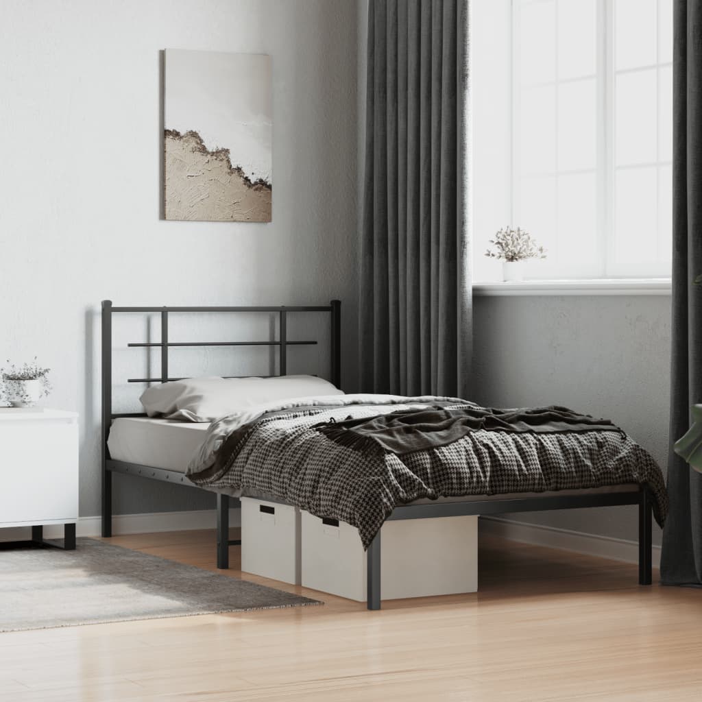 vidaXL Metal Bed Frame without Mattress with Headboard Black 107x203cm 1