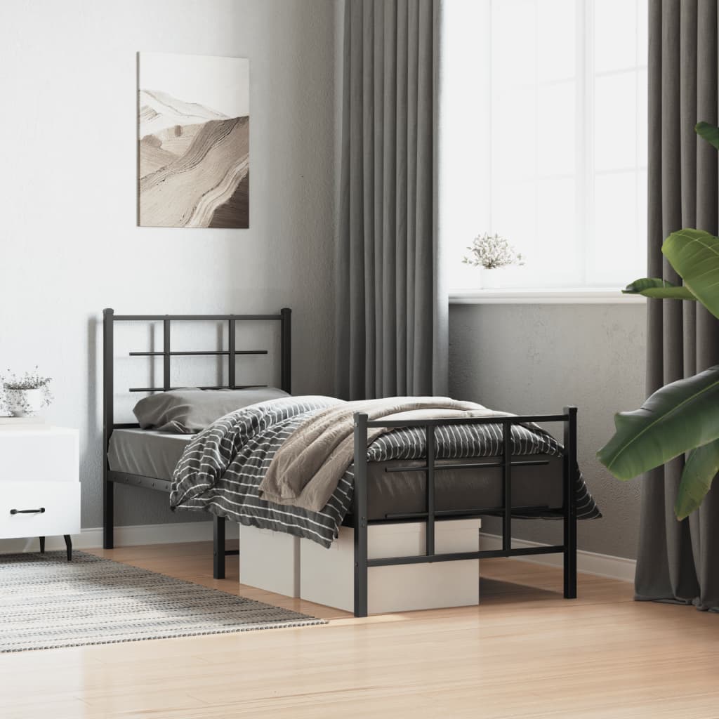 Metal Bed Frame without Mattress with Footboard with Headboard & Footboard Black 75 cm 190 cm
