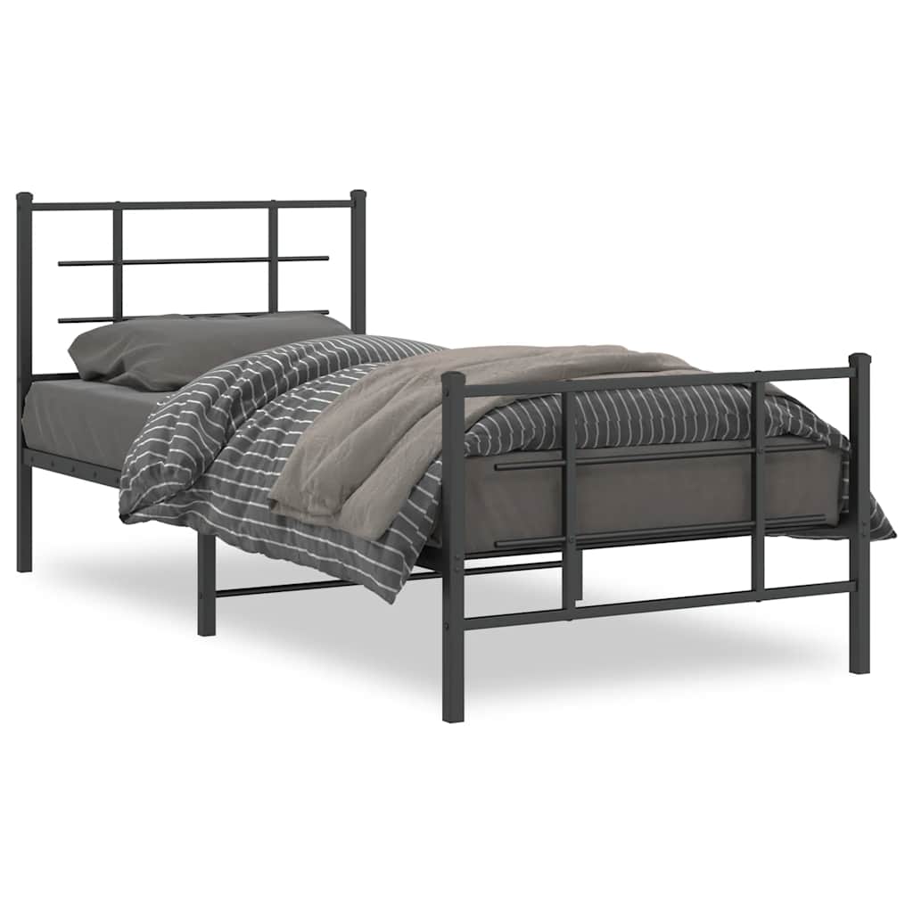 Metal Bed Frame without Mattress with Footboard with Headboard & Footboard Black 90 cm 200 cm