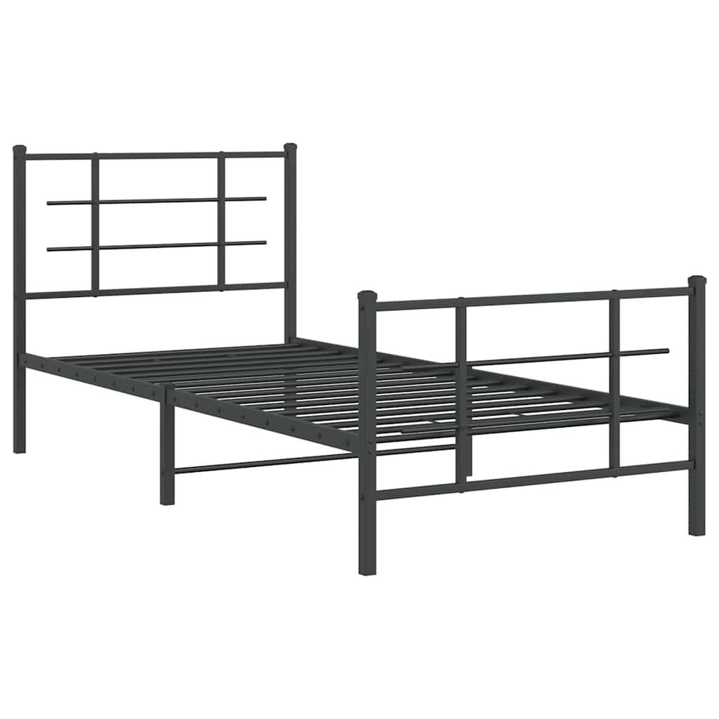 Metal Bed Frame without Mattress with Footboard with Headboard & Footboard Black 90 cm 200 cm