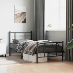 Metal Bed Frame without Mattress with Footboard with Headboard & Footboard Black 90 cm 200 cm