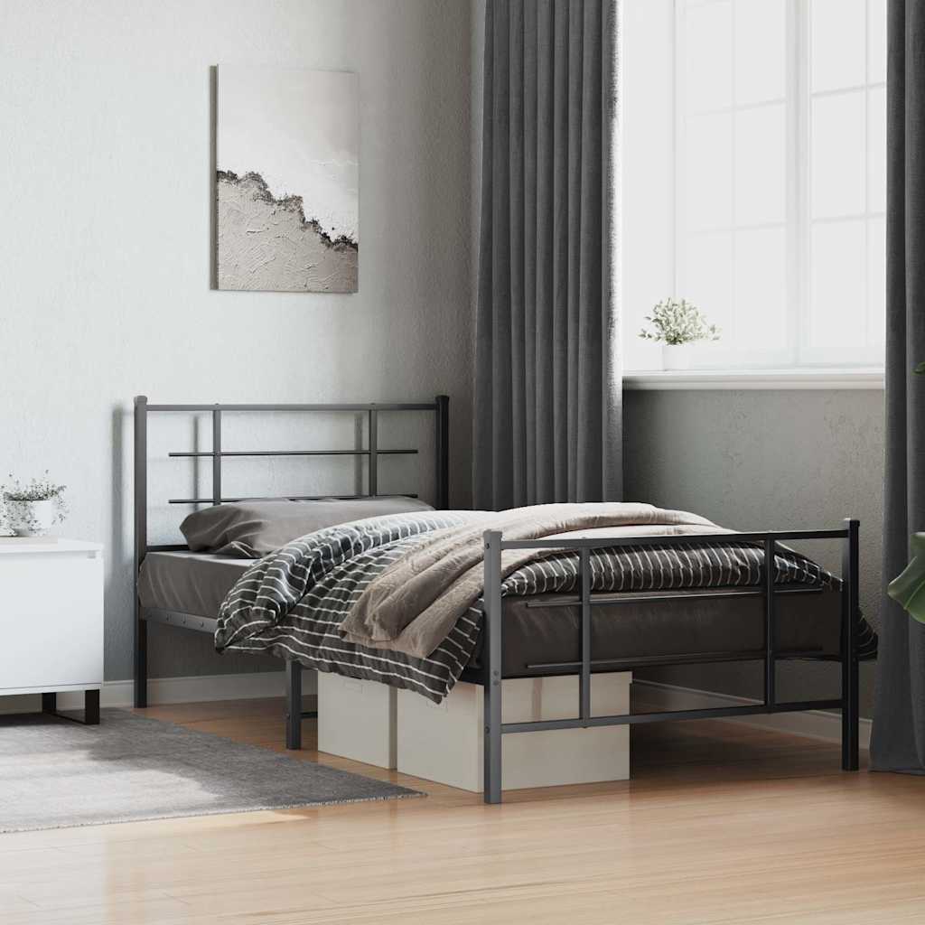 Metal Bed Frame without Mattress with Footboard with Headboard & Footboard Black 107 cm 203 cm